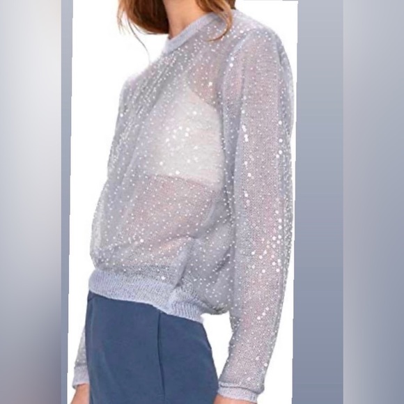Zara Silver Sequin Sheer Long-Sleeve Top, Brand New, No Sticker - Picture 3 of 7